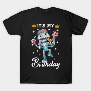 Kids Birthday Funny Robot Unhealthy Food Bday Party T-Shirt